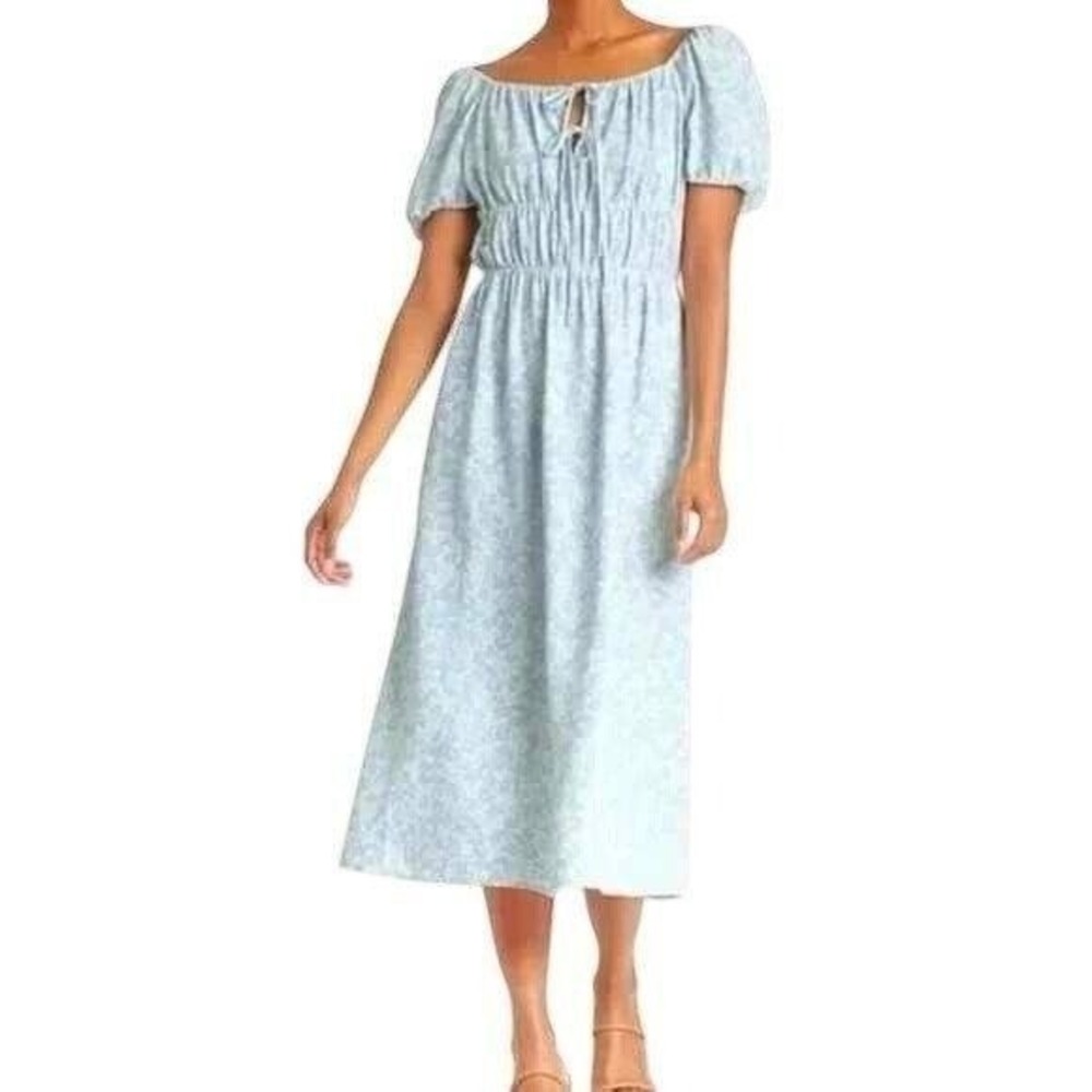 Who What Wear Milkmaid Dress Women XXL Blue Floral Boho Romantic Coastal Prairie